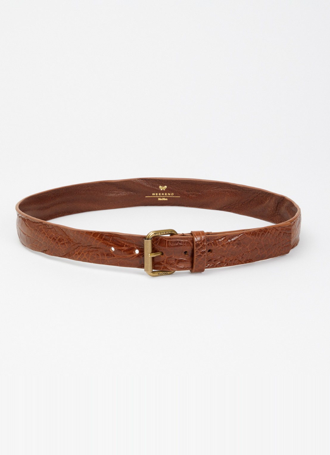 MaxMara Riem van leer met crocostructuur - voorkant 2 oranjebruin