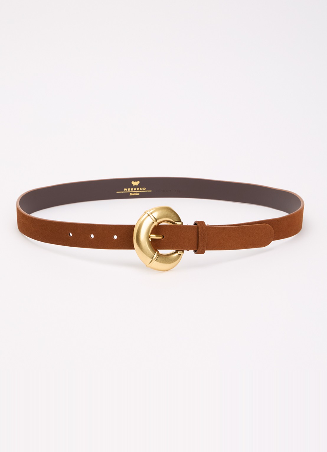 MaxMara Sebino riem van suède  - voorkant 2 cognac