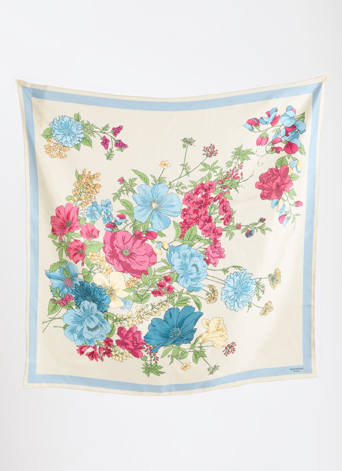 MaxMara Sjaal van zijde met bloemprint 90 x 90 cm - detail creme