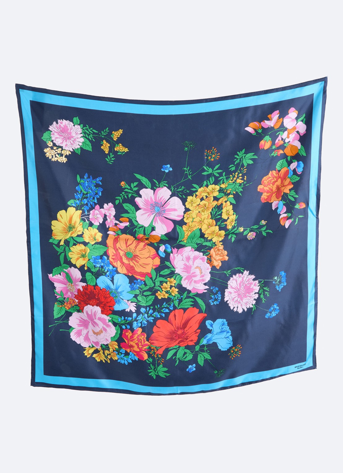 MaxMara Sjaal van zijde met bloemprint 90 x 90 cm - detail 2 royalblauw