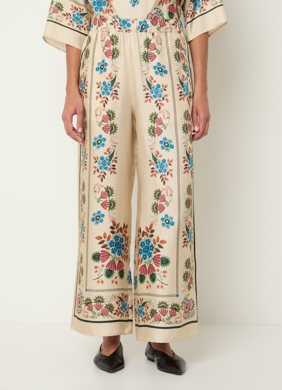 MaxMara Snack high waist wide fit pantalon van zijde met print - detail 2 beige