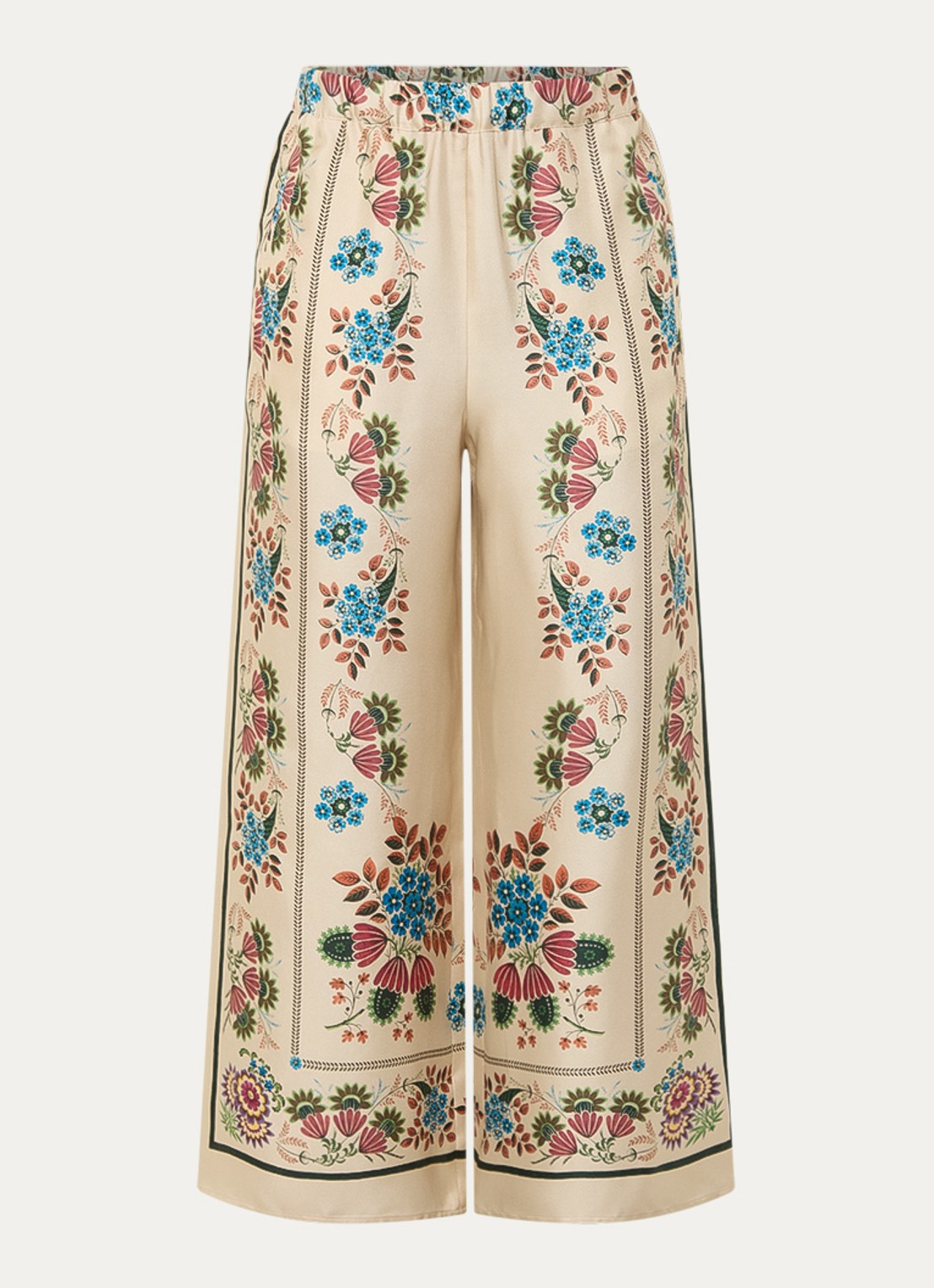 MaxMara Snack high waist wide fit pantalon van zijde met print - voorkant 3 beige