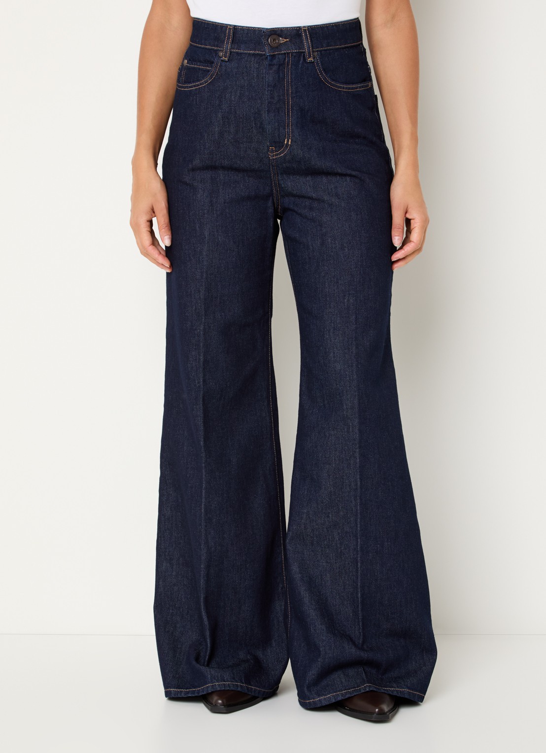 MaxMara Sport high waist wide leg jeans met donkere wassing - detail 3 indigo