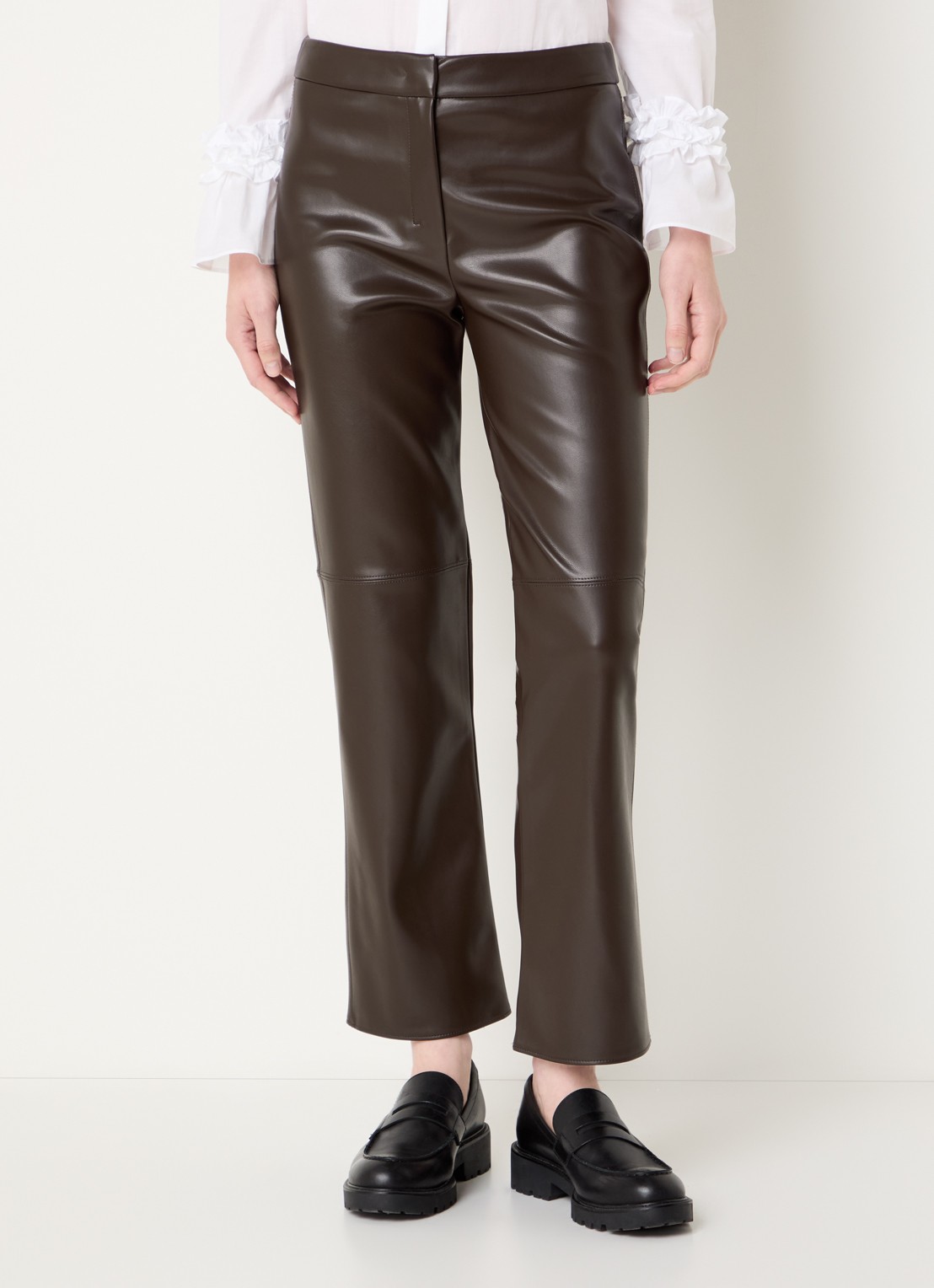 MaxMara Sublime high waist bootcut fit broek van imitatieleer - detail 2 donkerbruin