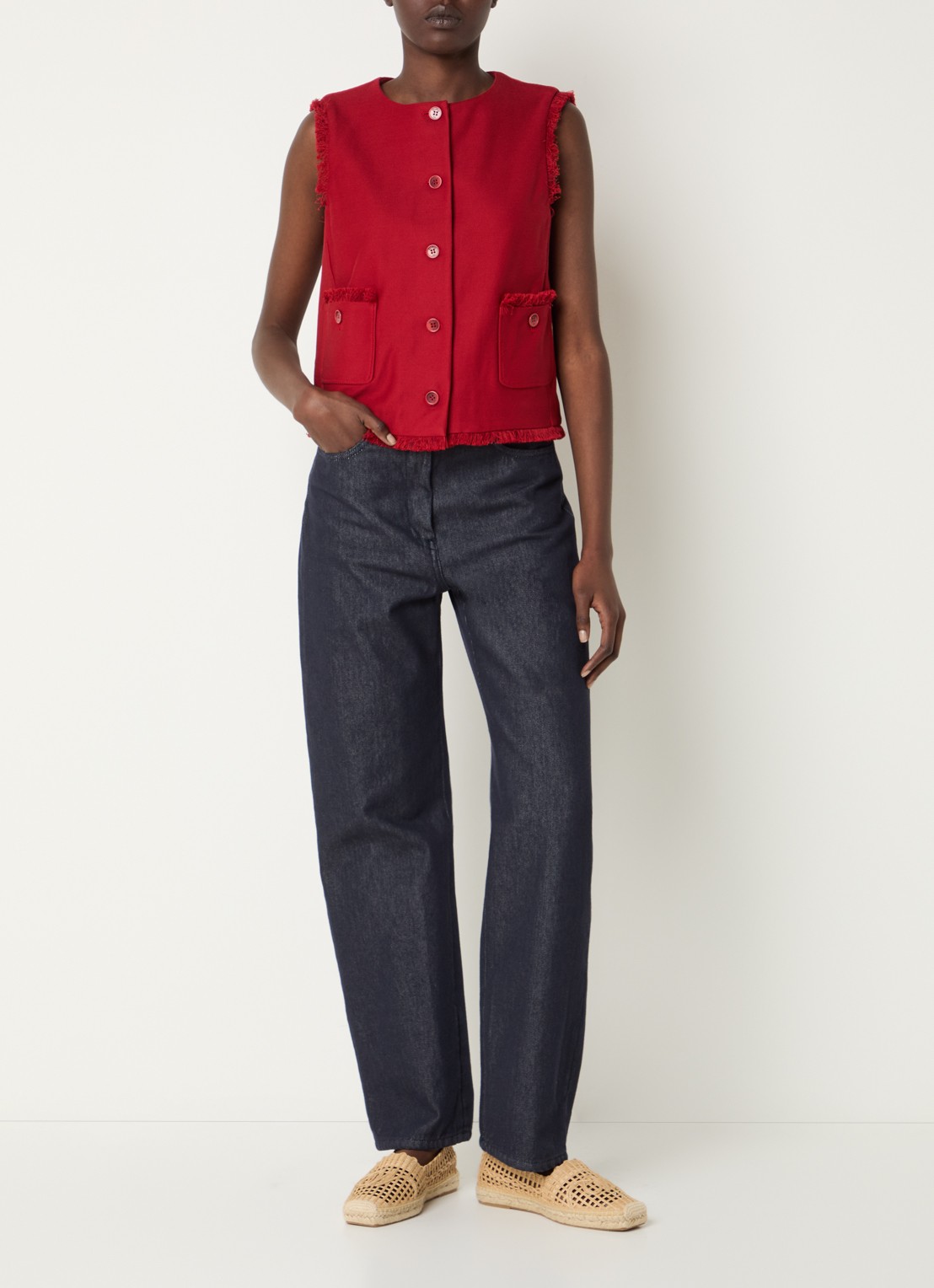 MaxMara Sumero top met opgestikte zakken - voorkant 2 rood