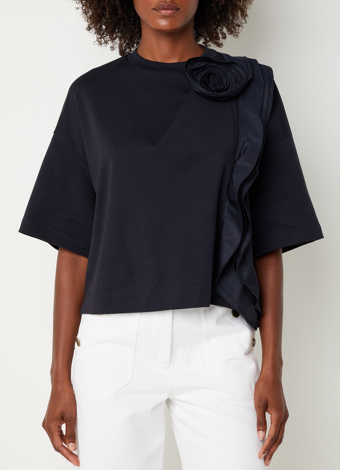 MaxMara T-shirt met volant - detail donkerblauw