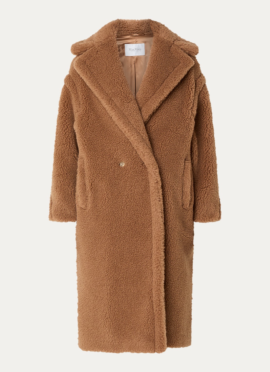 MaxMara Teddy double breasted mantel van kamelenwol met steekzakken  - voorkant 2 camel