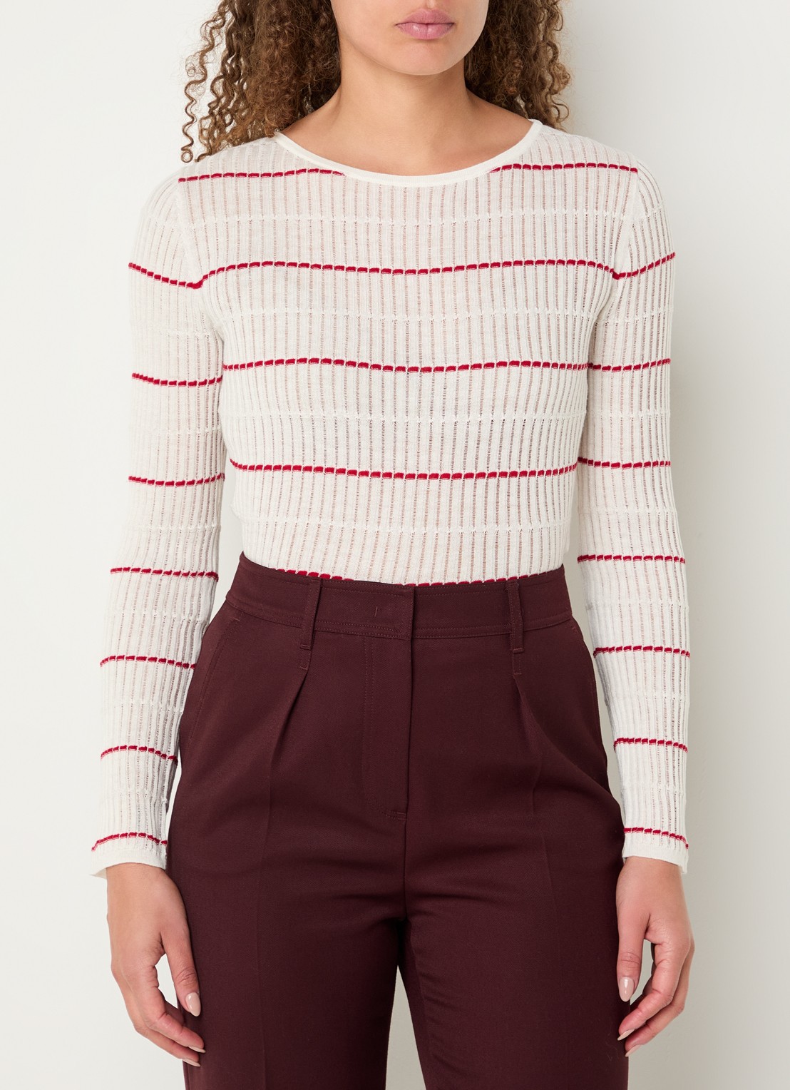MaxMara Top in zijdeblend met streepprint - detail ivoor
