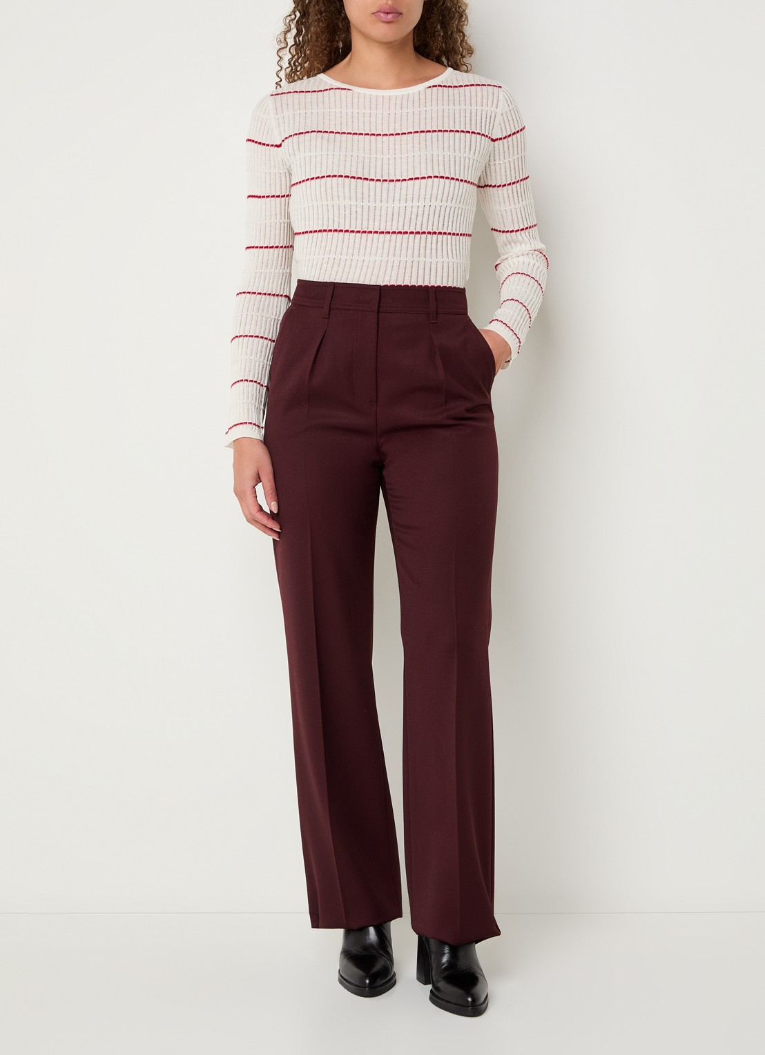 MaxMara Top in zijdeblend met streepprint - voorkant 4 ivoor