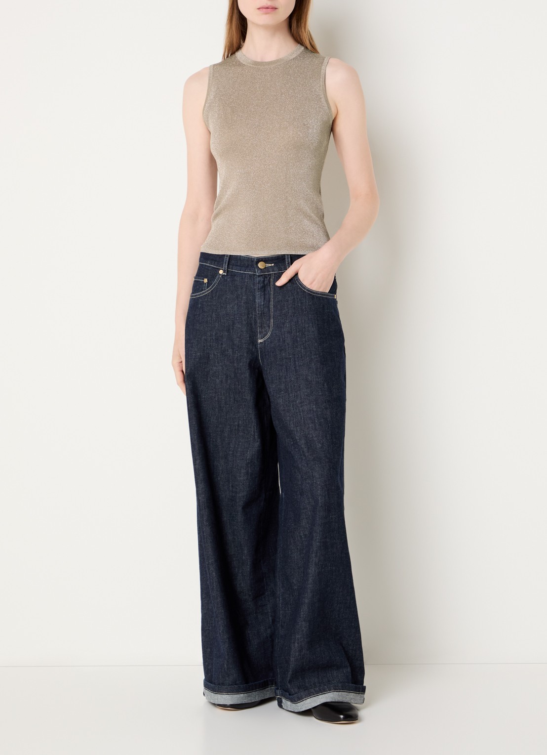 MaxMara Top met metallic finish - voorkant 3 khaki