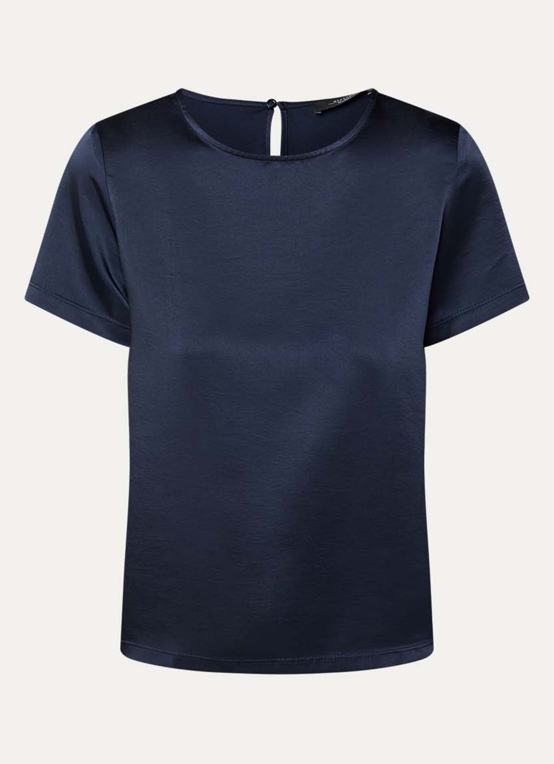 MaxMara Top van satijn met ronde hals - voorkant donkerblauw