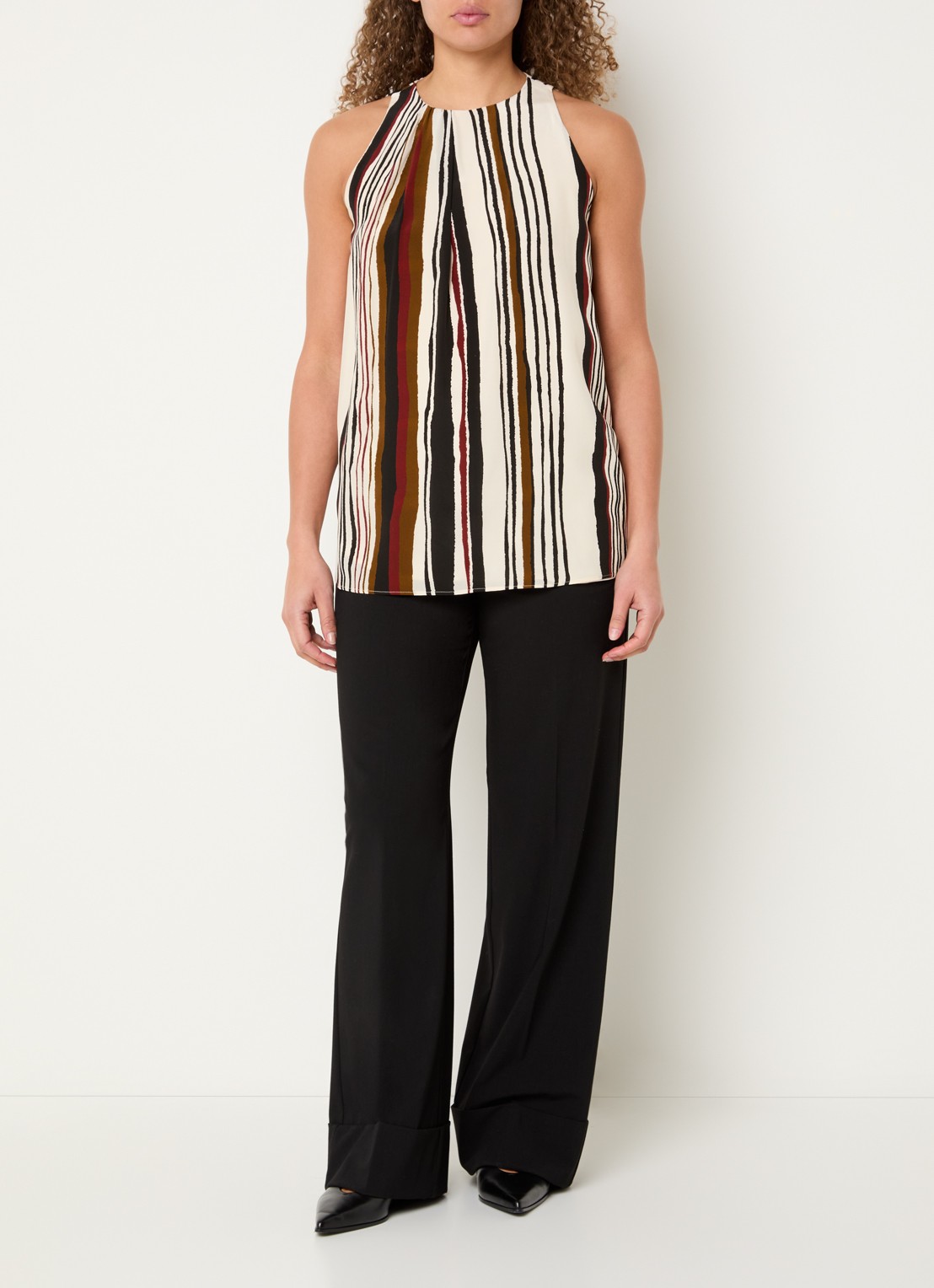 MaxMara Top van zijde met streepprint - voorkant 4 bordeauxrood