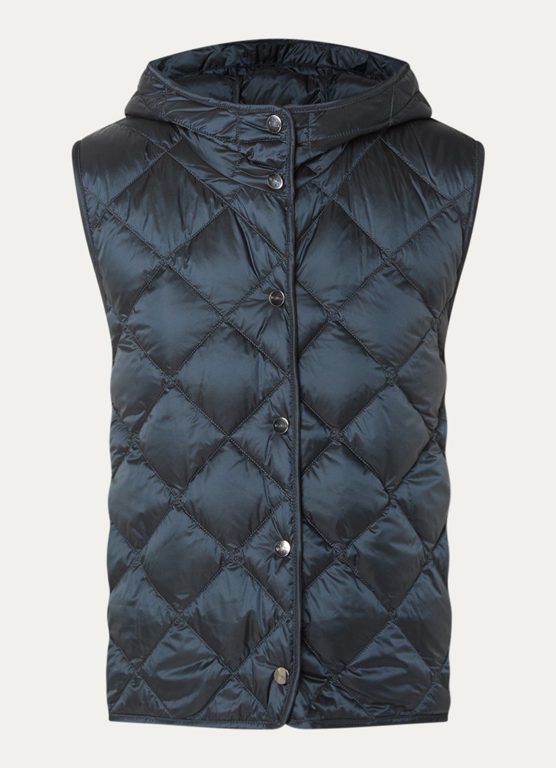 MaxMara Trefa gewatteerde bodywarmer met quiltpatroon en capuchon  - voorkant 3 donkerblauw