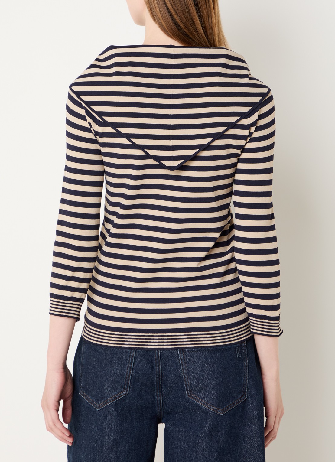 MaxMara Trui met sjaalkraag en streepprint - achterkant donkerblauw