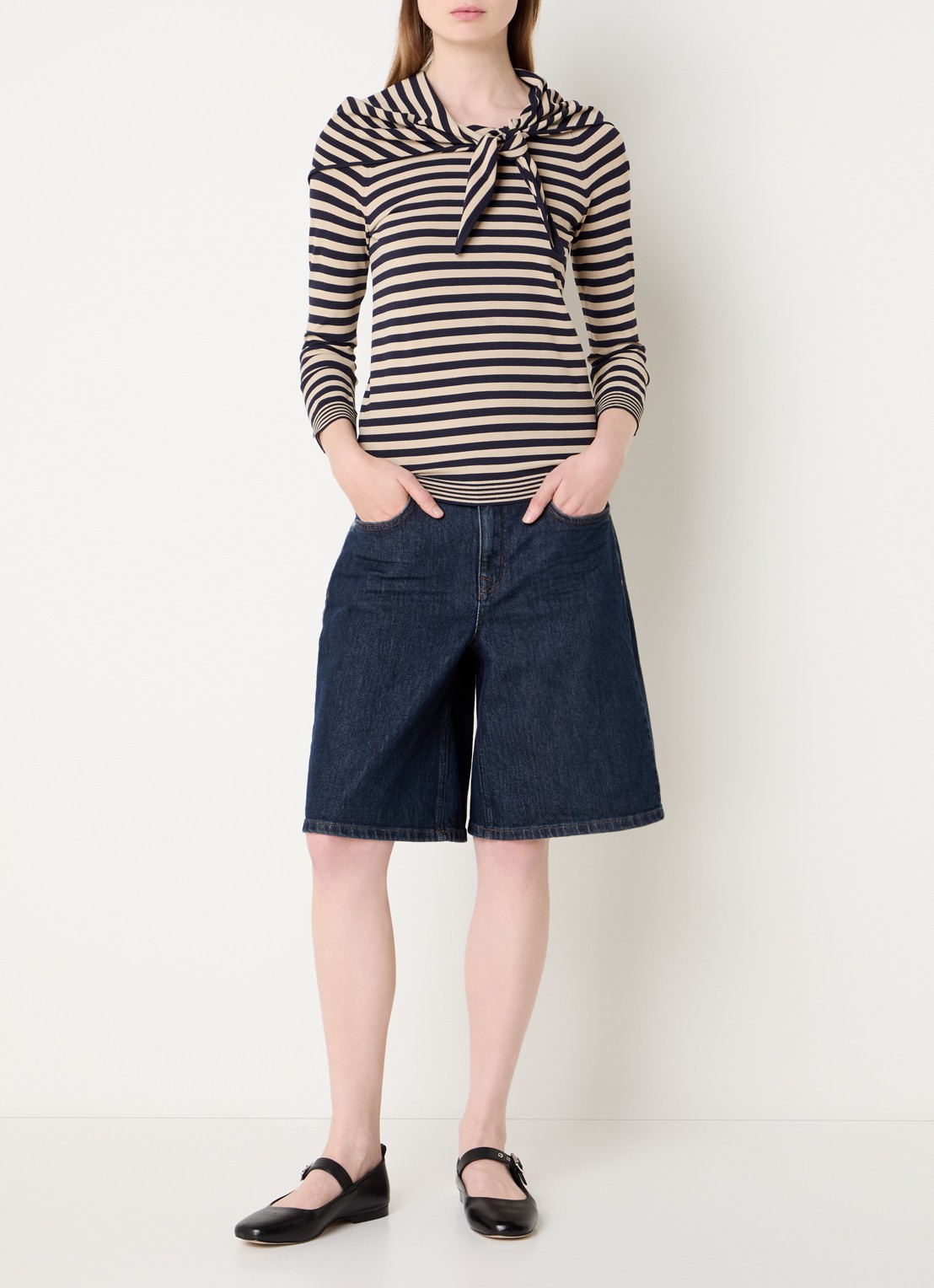 MaxMara Trui met sjaalkraag en streepprint - voorkant 4 donkerblauw