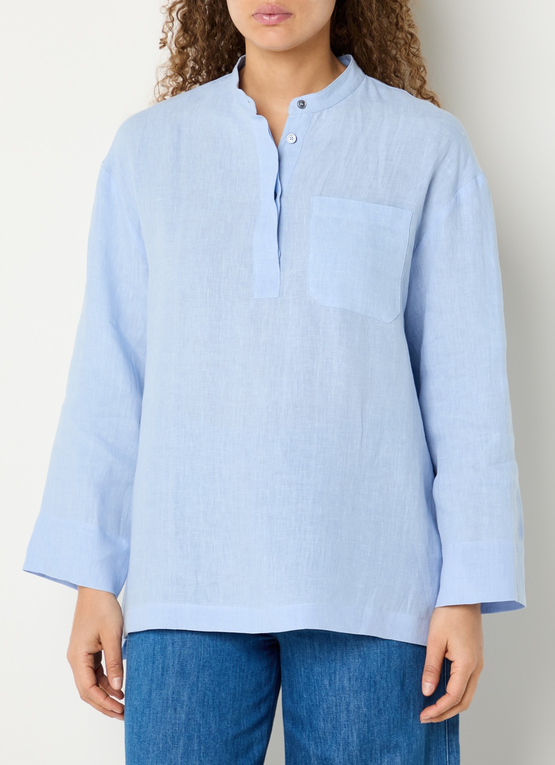 MaxMara Tuniek van linnen met borstzak - detail 4 lichtblauw