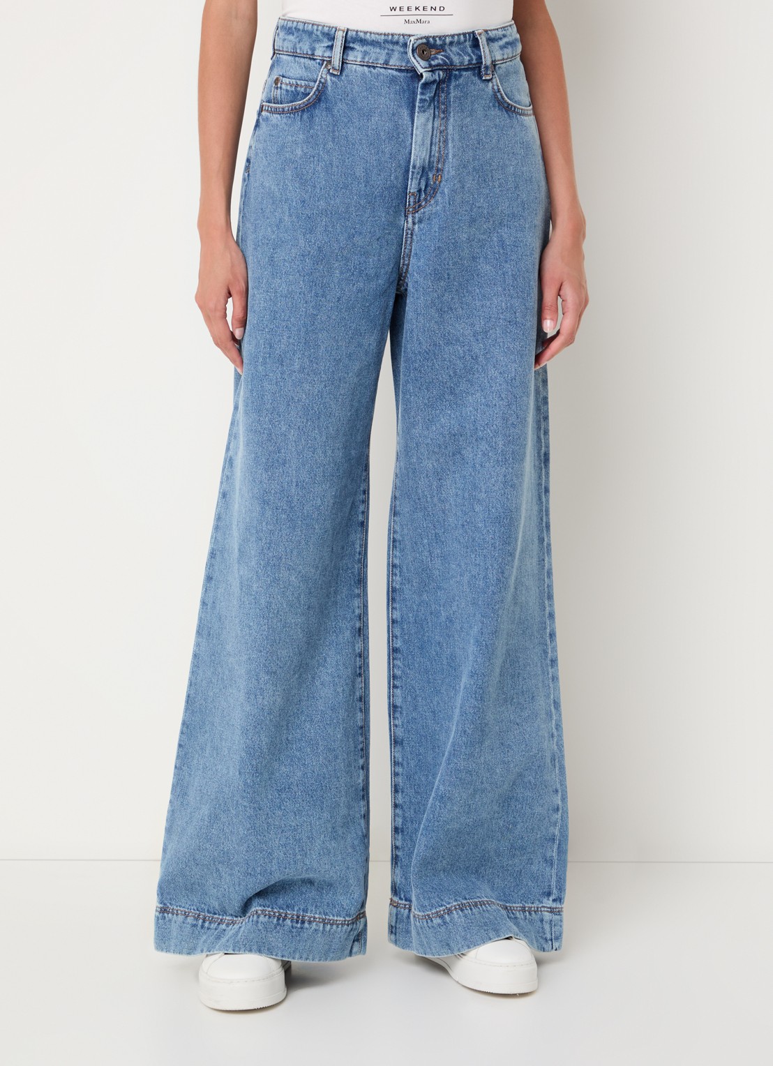 MaxMara Vega high waist wide leg jeans met lichte wassing - detail 2 indigo