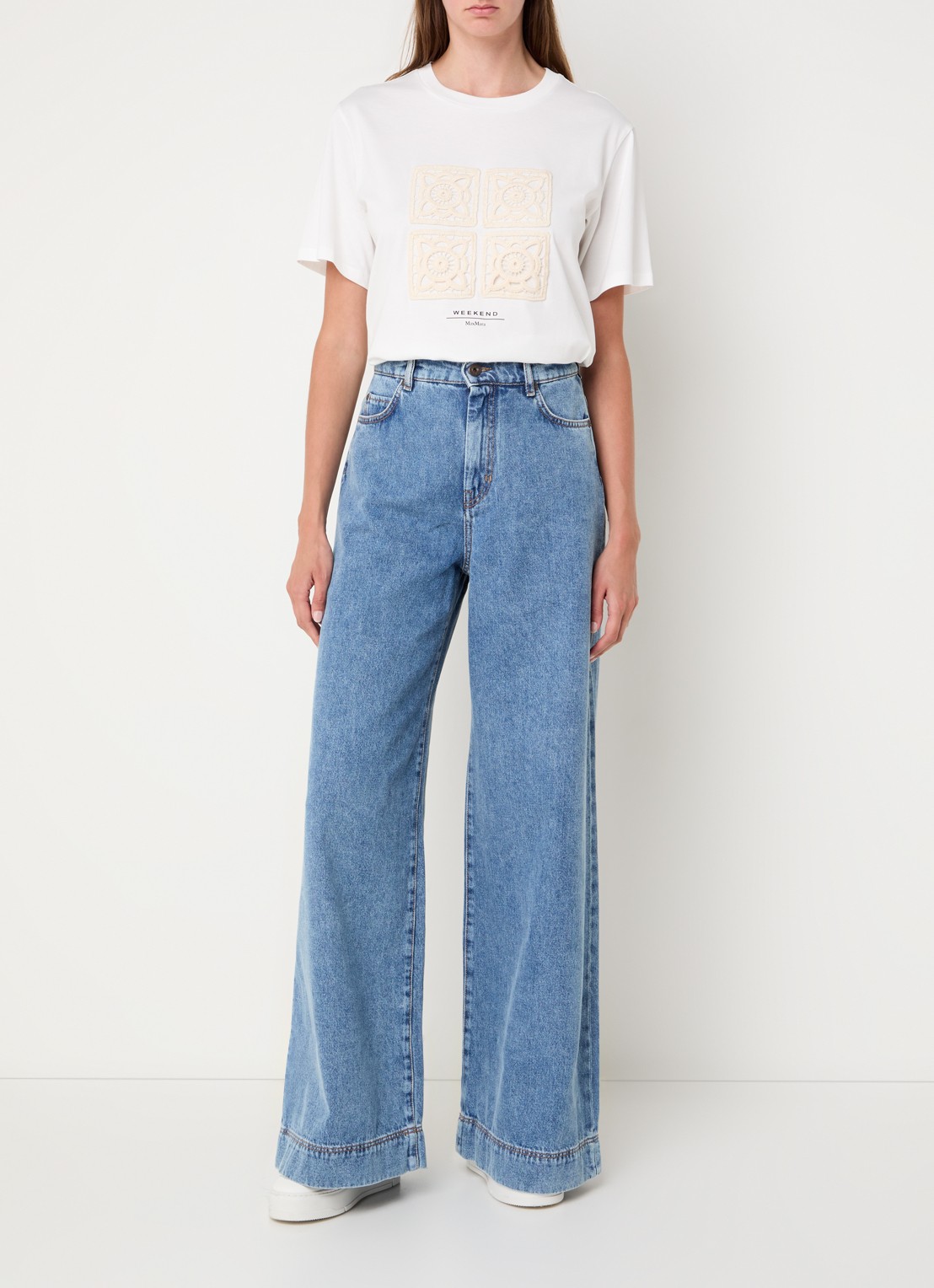 MaxMara Vega high waist wide leg jeans met lichte wassing - voorkant 5 indigo
