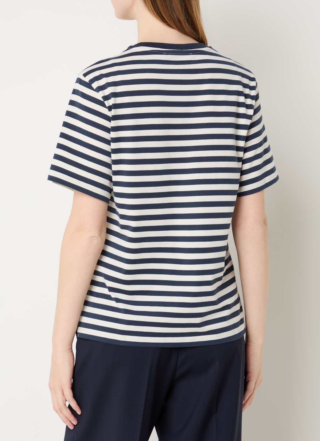MaxMara Venaco T-shirt met streepprint en logoborduring - achterkant donkerblauw