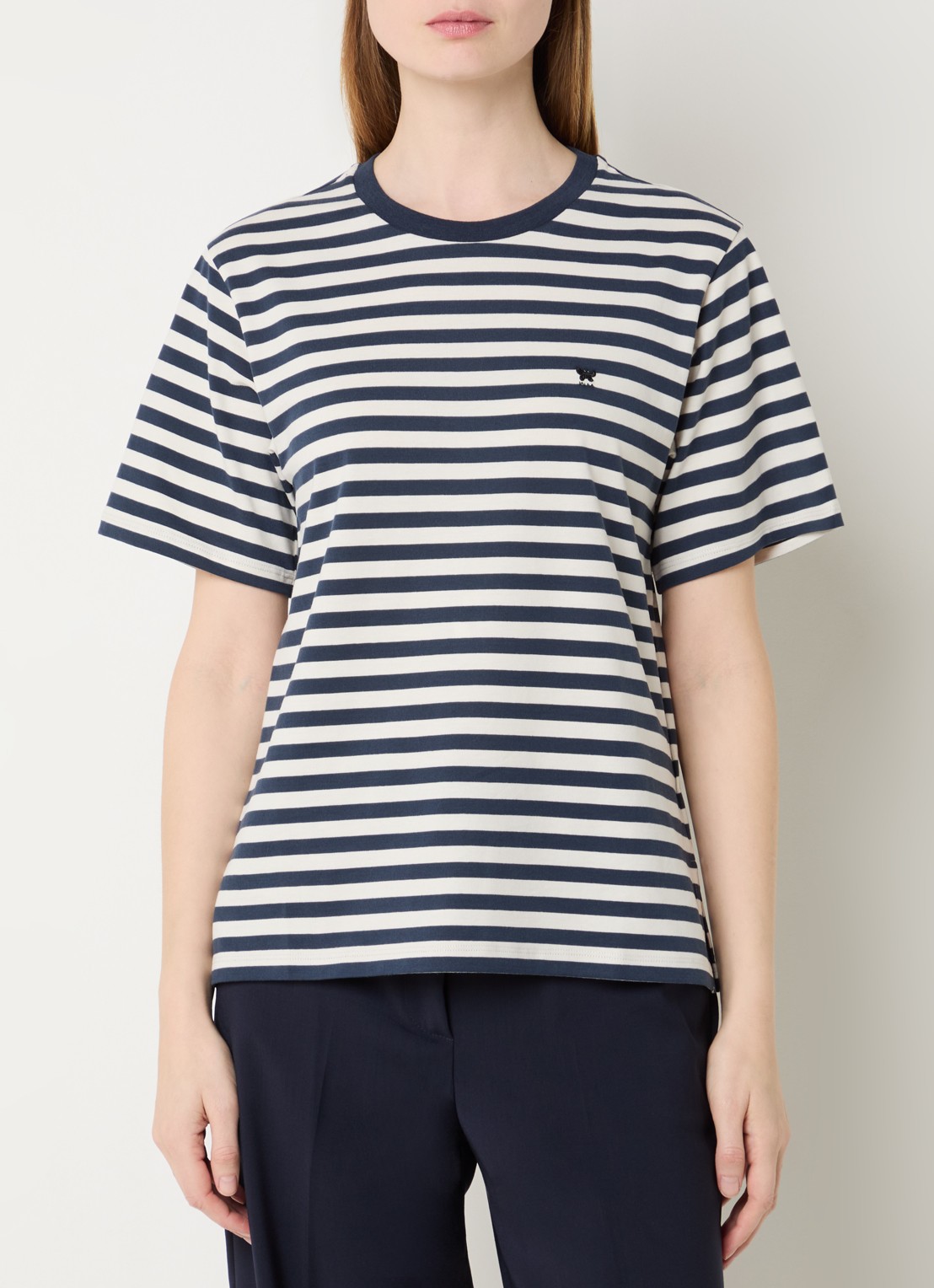 MaxMara Venaco T-shirt met streepprint en logoborduring - detail 4 donkerblauw