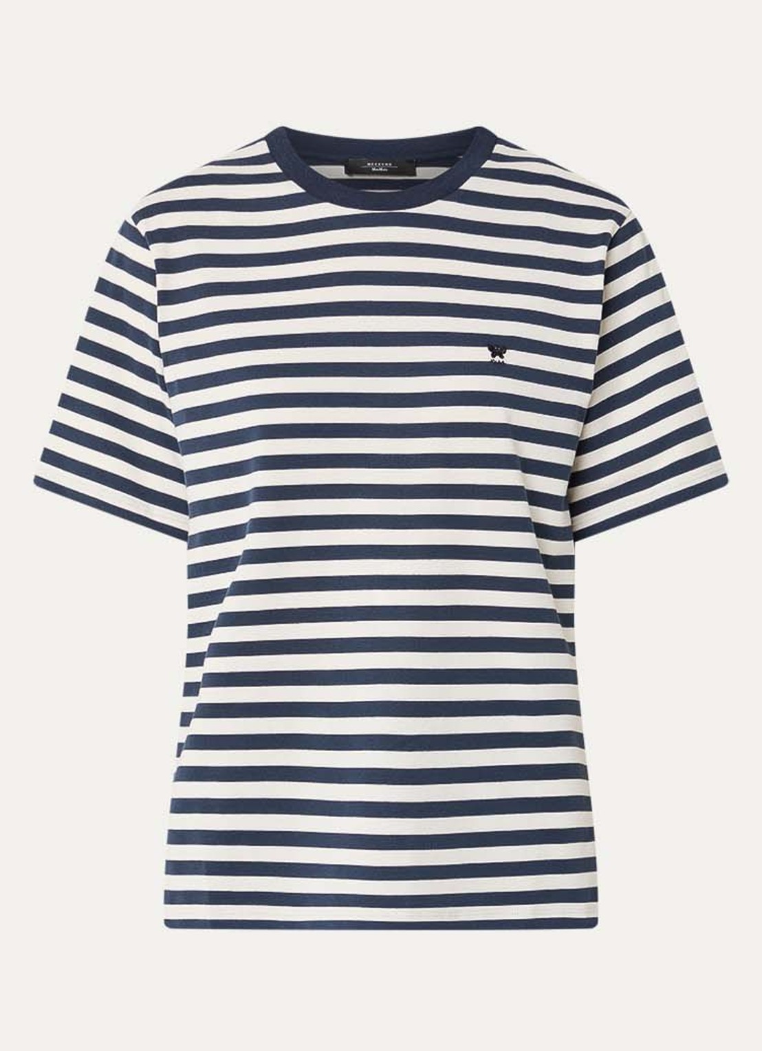 MaxMara Venaco T-shirt met streepprint en logoborduring - voorkant 2 donkerblauw