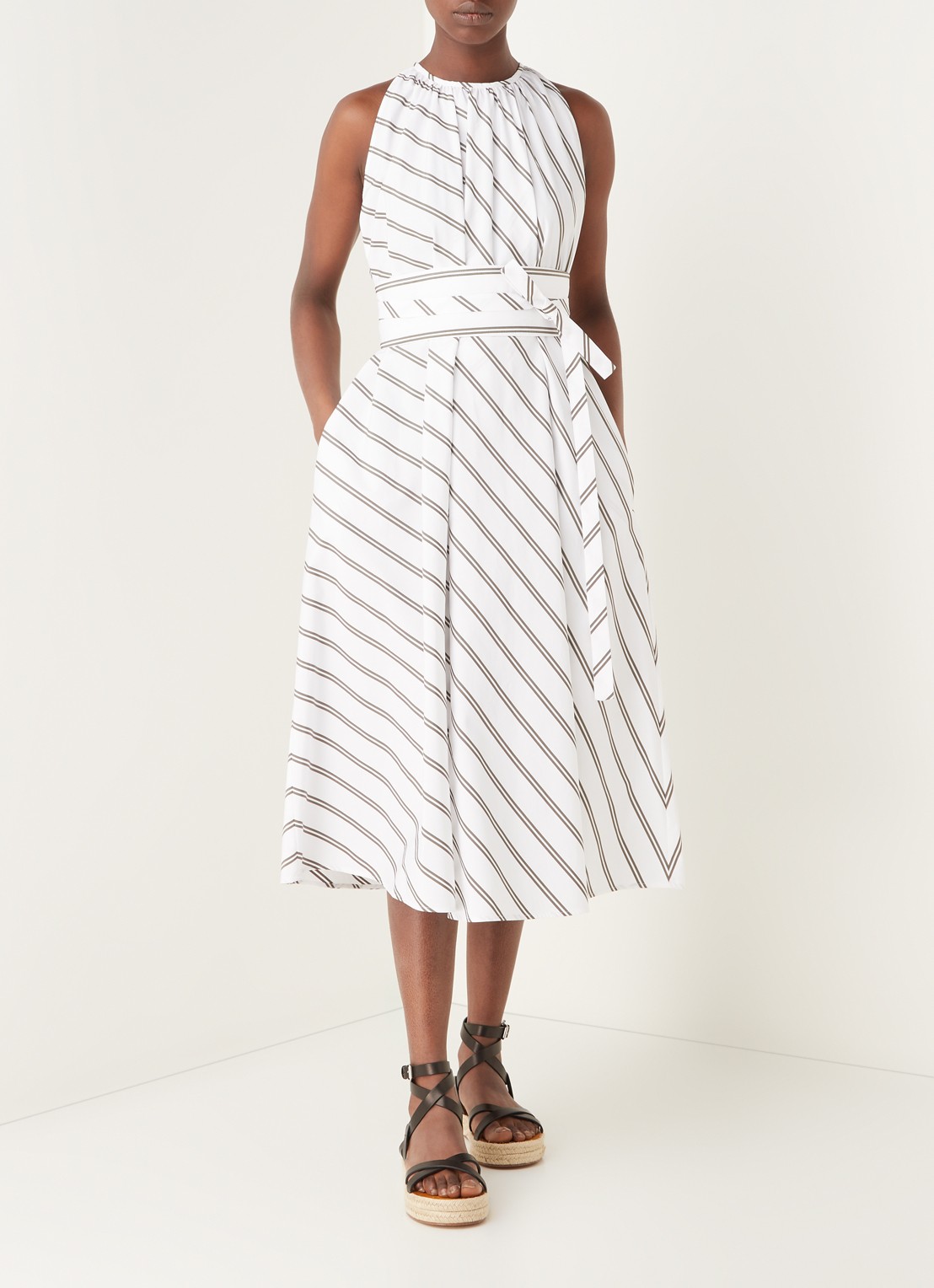 MaxMara Vischio midi jurk met streepprint - voorkant 3 wit