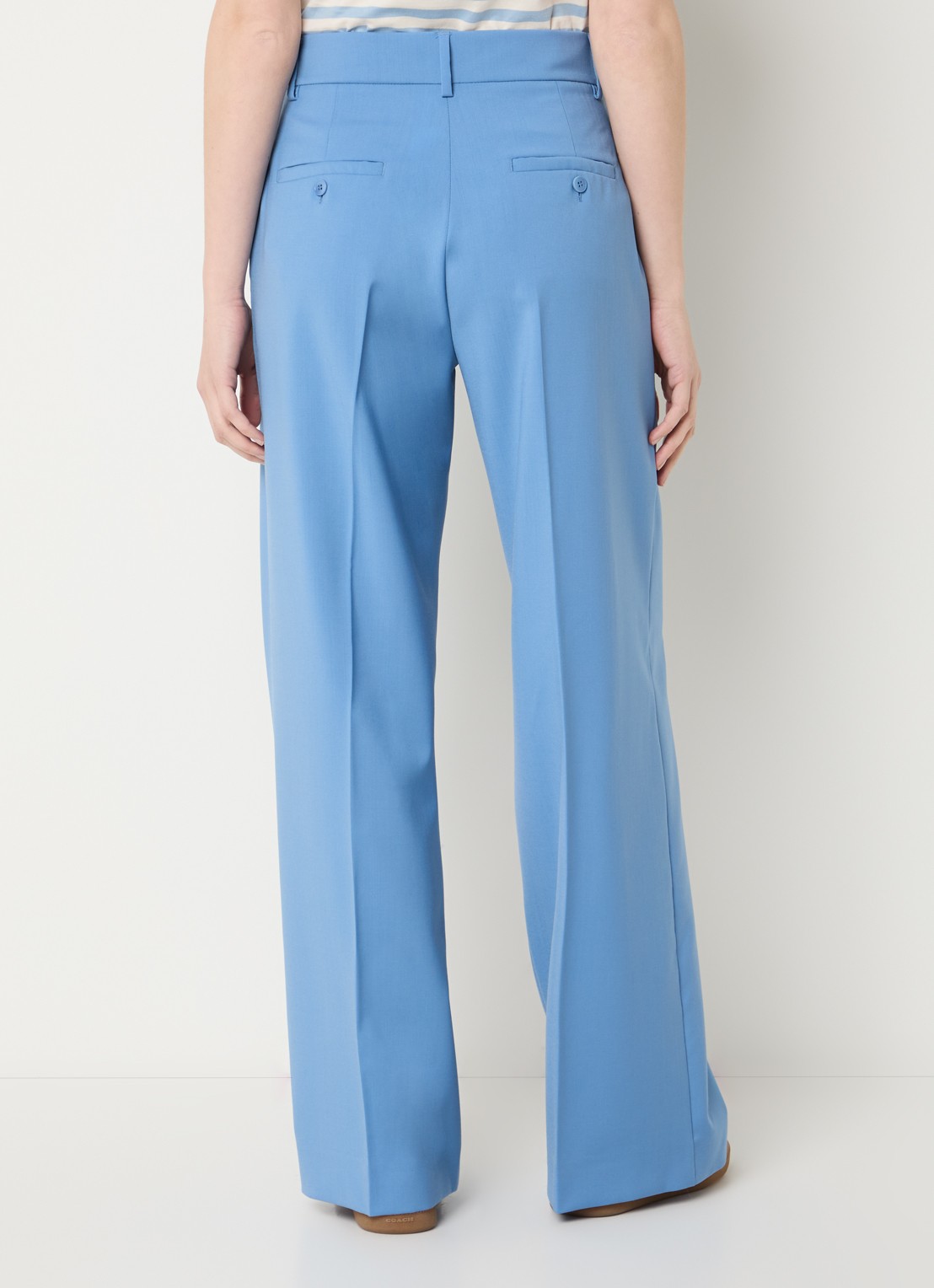 MaxMara Visivo high waist straight fit pantalon van scheerwol - achterkant 4 lichtblauw