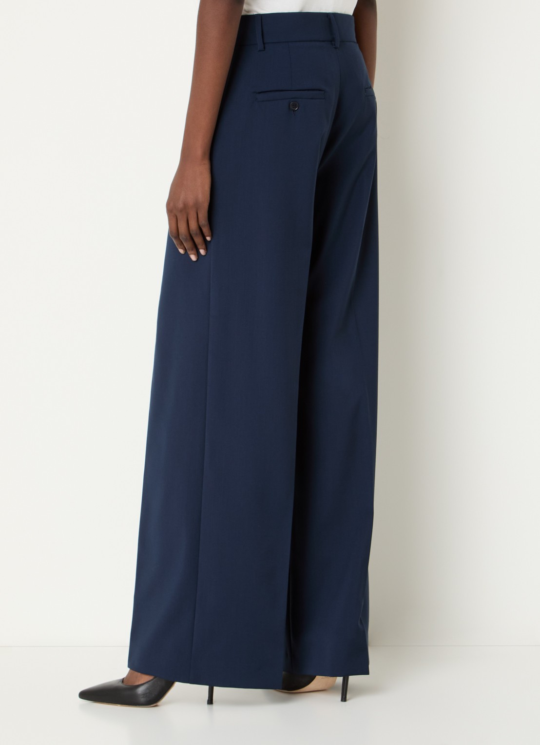 MaxMara Visivo high waist straight fit pantalon van scheerwol - achterkant 4 donkerblauw