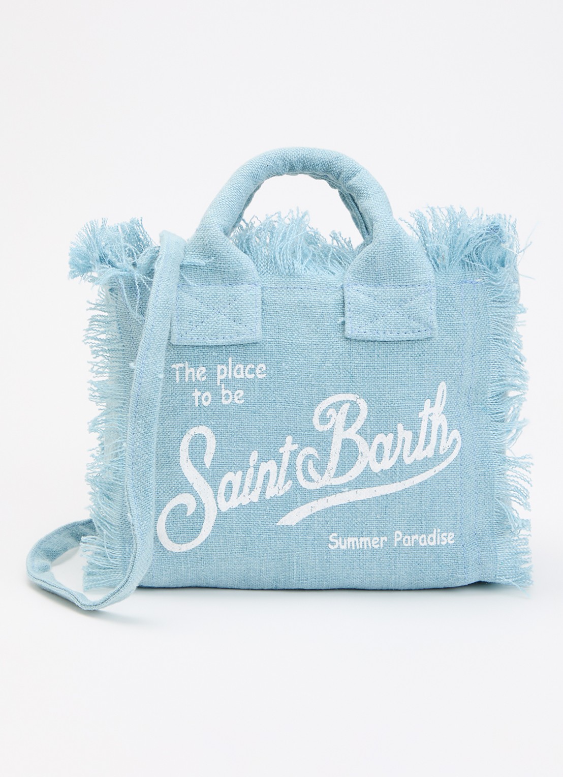 MC2 Saint Barth Vanity Mini handtas van linnen met afneembare schouderriem - voorkant 5 lichtblauw