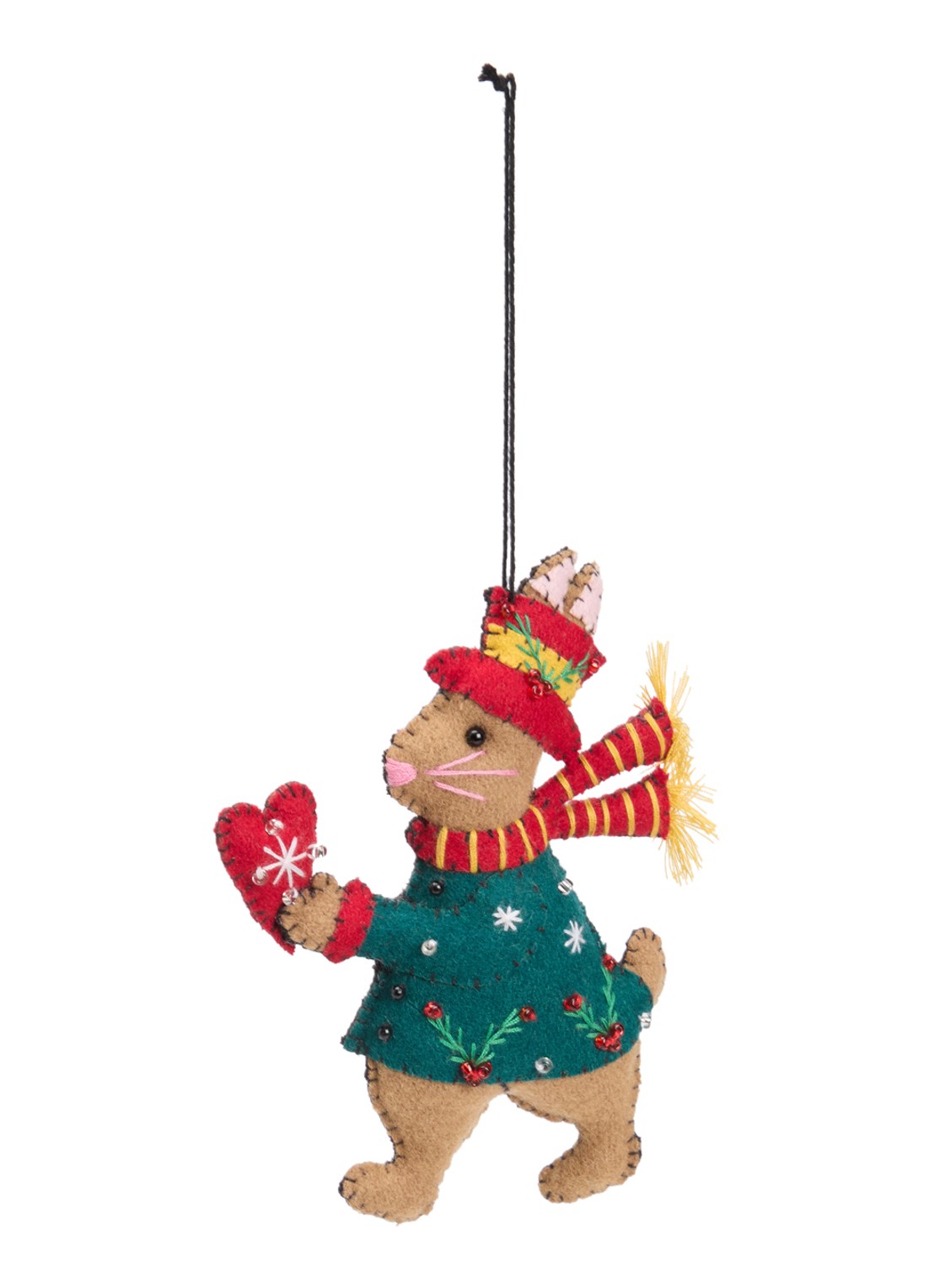 Meander Haas met hart en sjaal kersthanger13 cm - voorkant groen