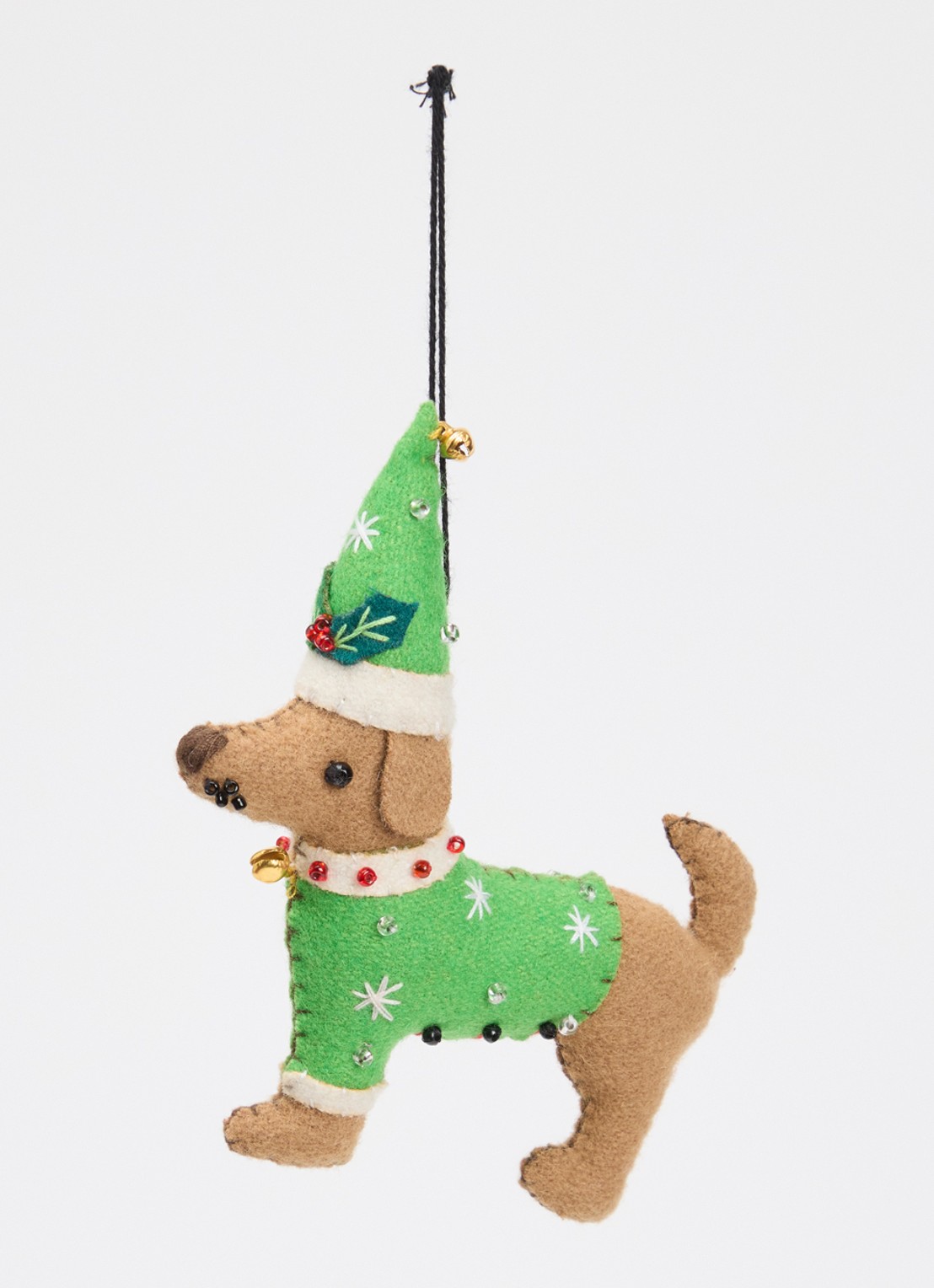 Meander Hond met kerstmuts kersthanger 12,5 cm - voorkant 2 groen