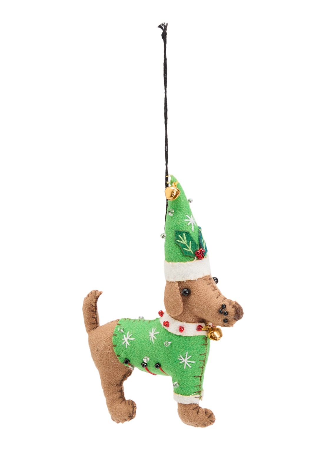 Meander Hond met kerstmuts kersthanger 12,5 cm - voorkant 2 groen