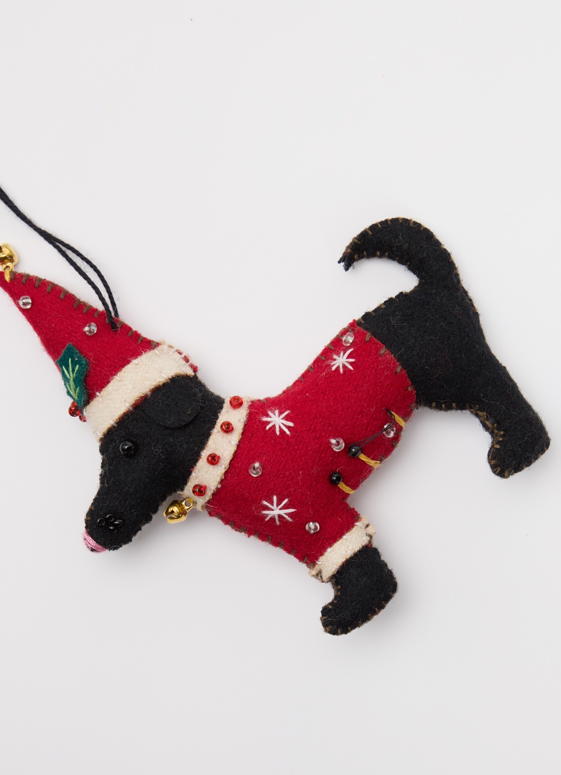Meander Hond met trui en kerstmuts 12 cm - detail rood
