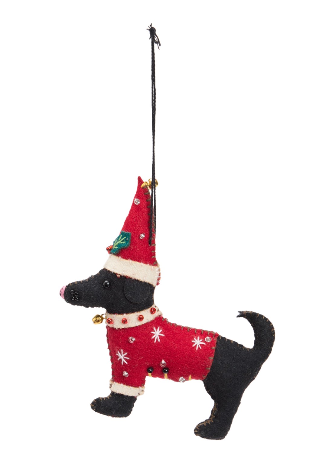 Meander Hond met trui en kerstmuts 12 cm - voorkant 2 rood