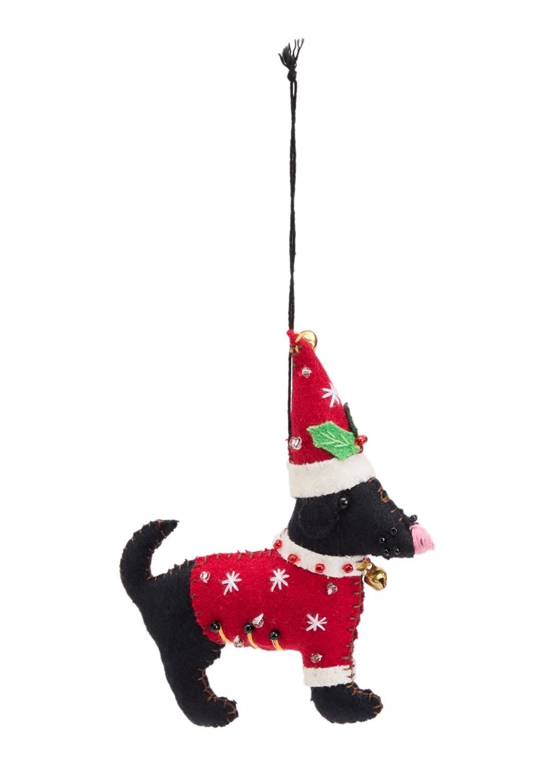 Meander Hond met trui en kerstmuts 12 cm - voorkant rood