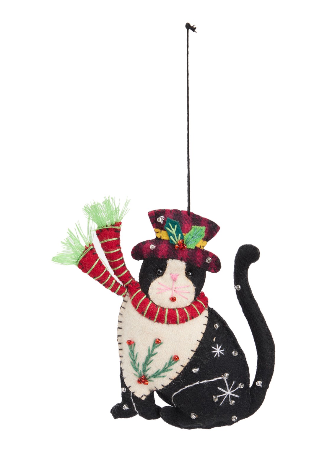 Meander Kat met hoed kersthanger 12,5 cm - voorkant 2 zwart