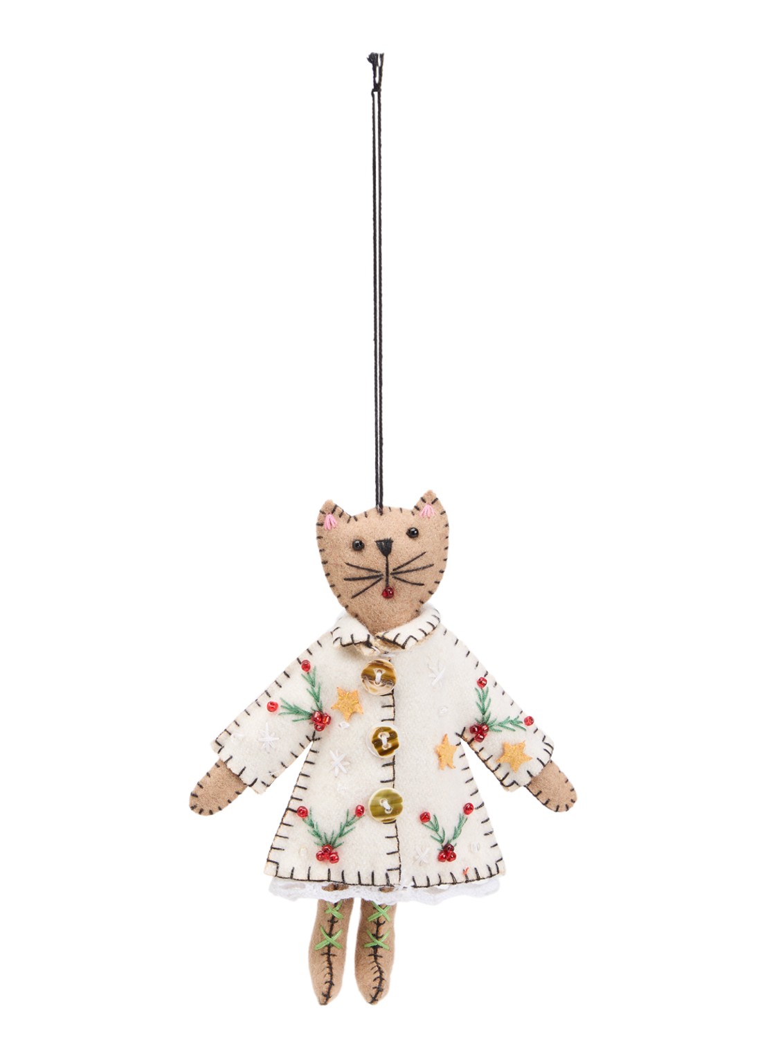 Meander Kat met Kerstjurk 14 cm - voorkant 2 gebroken wit