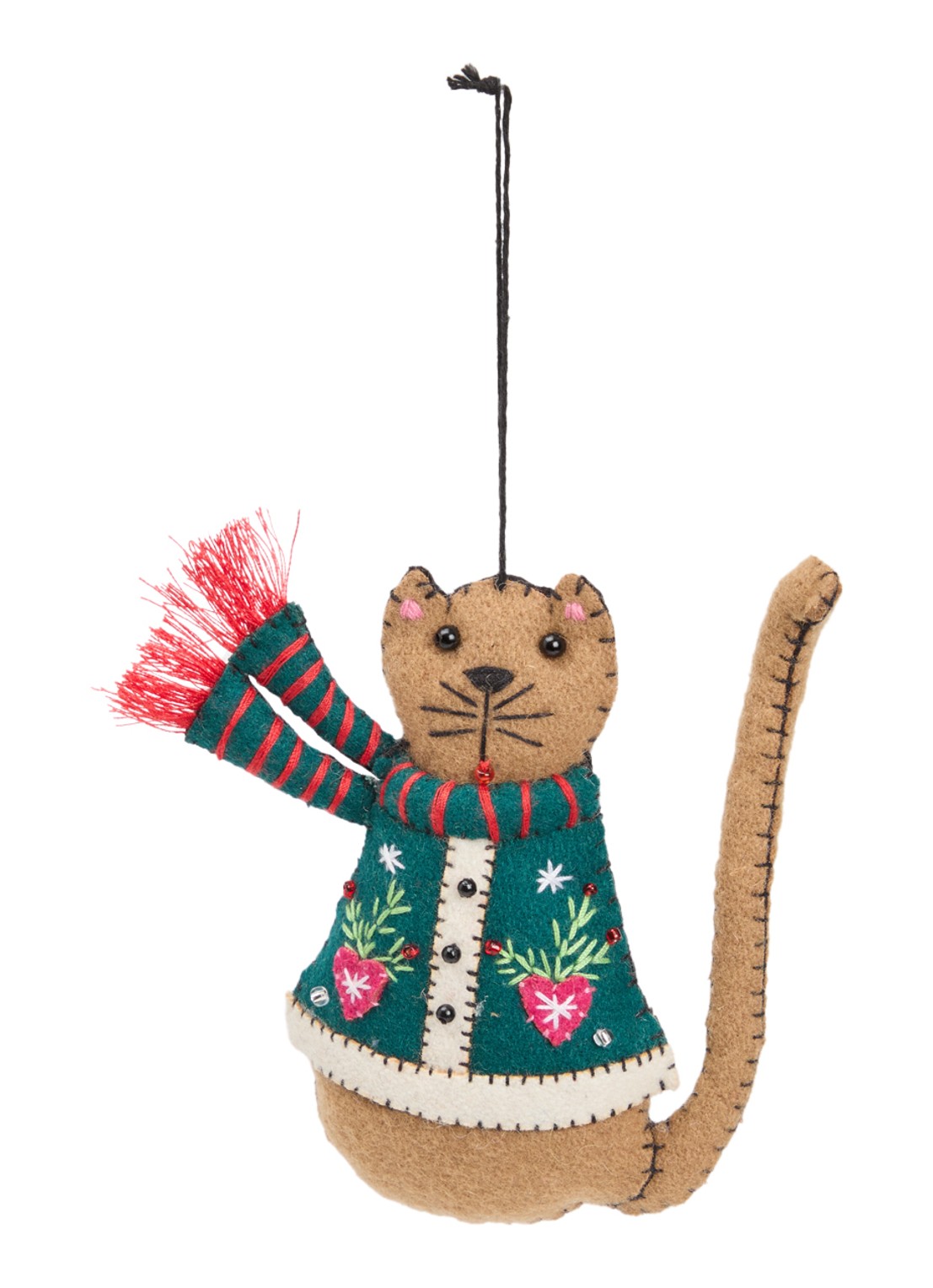 Meander Kat met sjaal 11 cm - voorkant groen