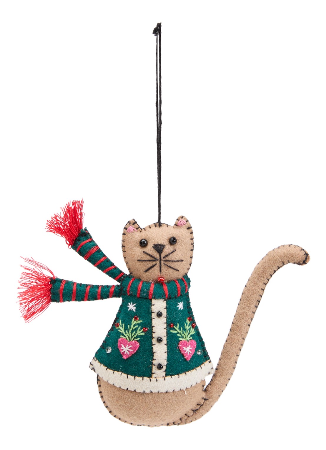 Meander Kat met sjaal 11 cm - voorkant 2 groen