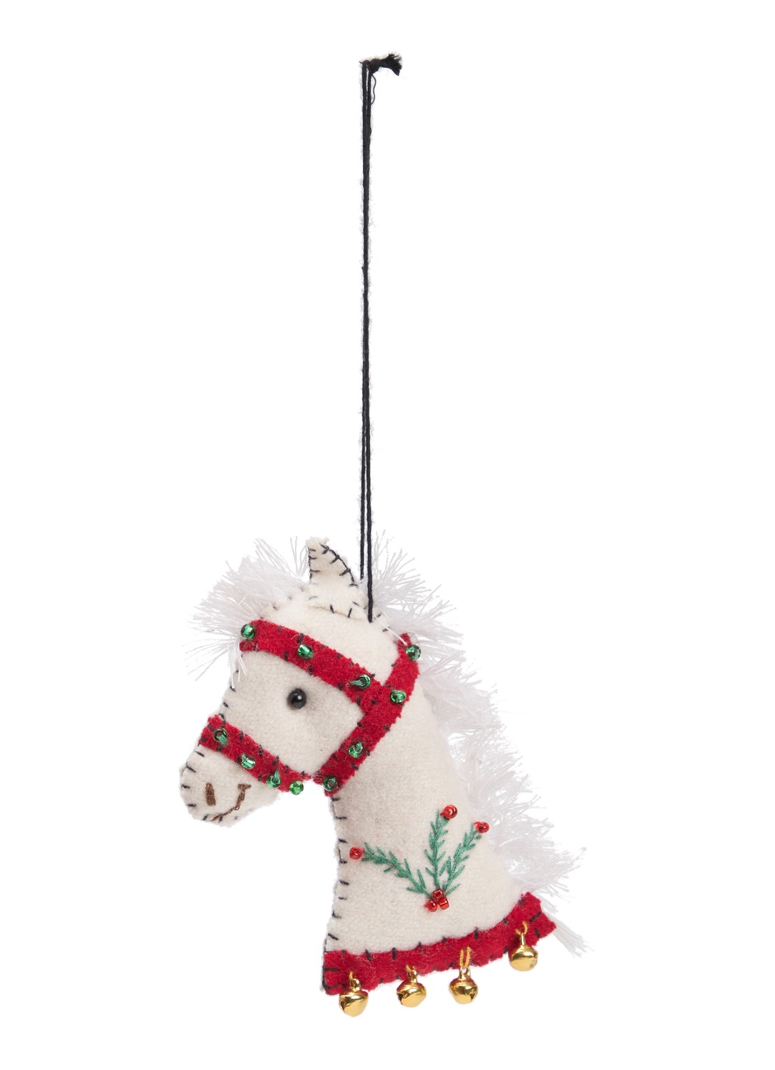 Meander Paard met hulst kersthanger 10 cm - voorkant 2 wit