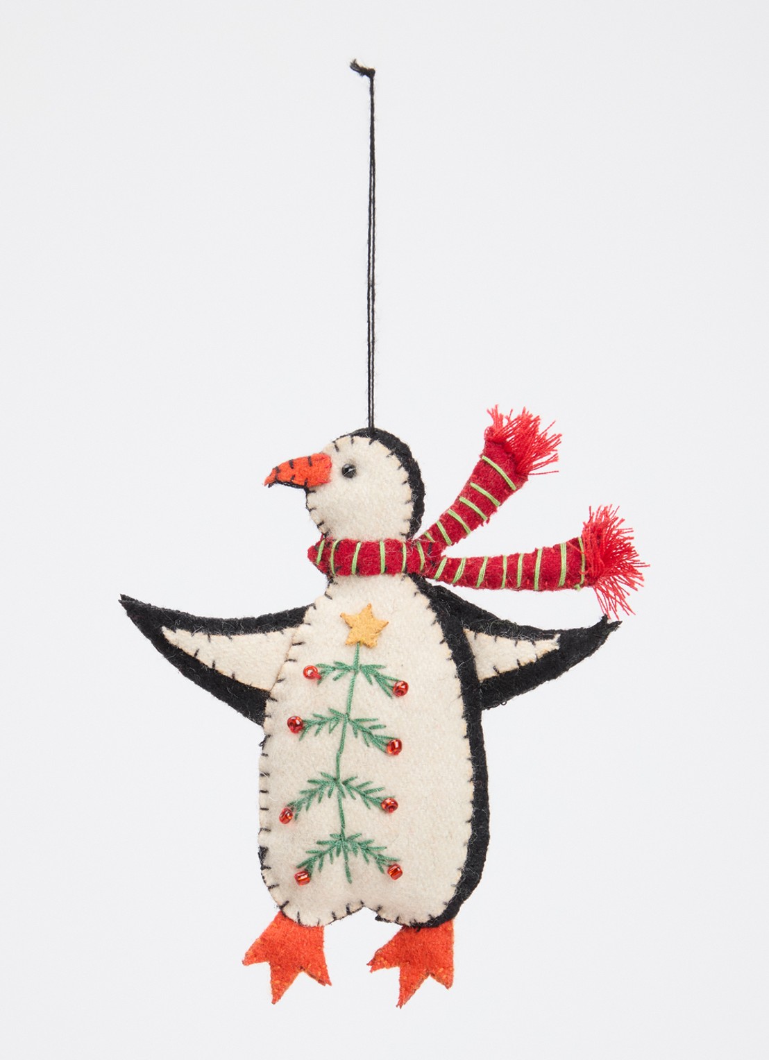 Meander Pinguïn met sjaal kersthanger 12 cm - voorkant 2 gebroken wit