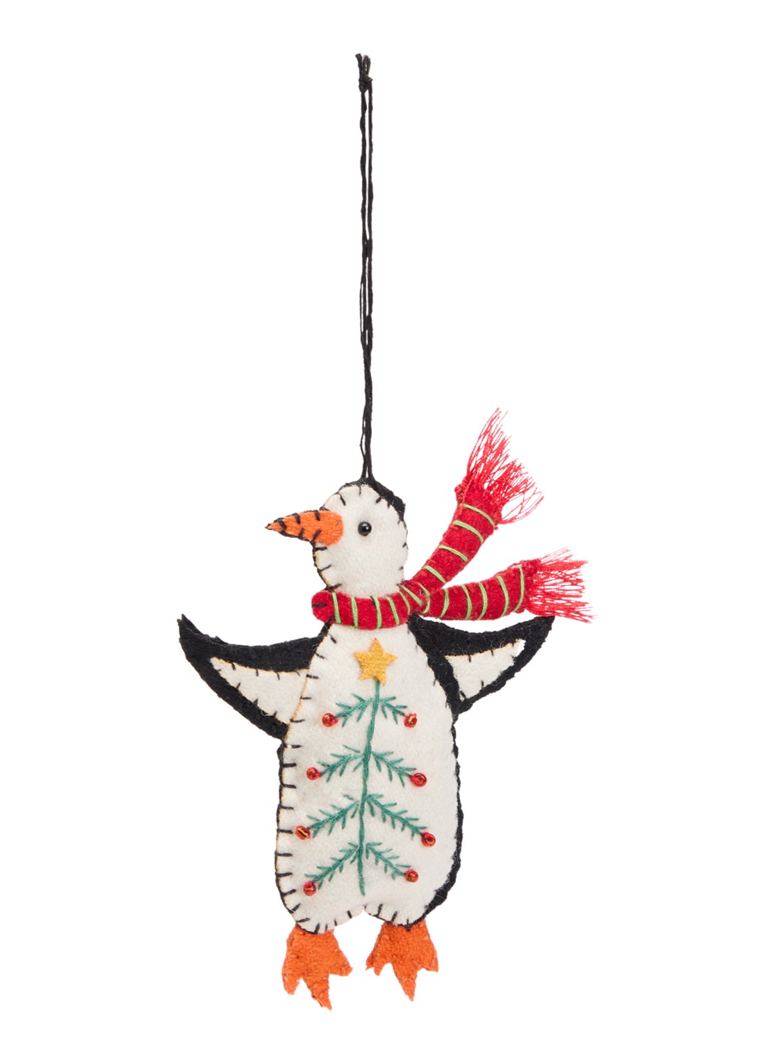 Meander Pinguïn met sjaal kersthanger 12 cm - voorkant 2 gebroken wit