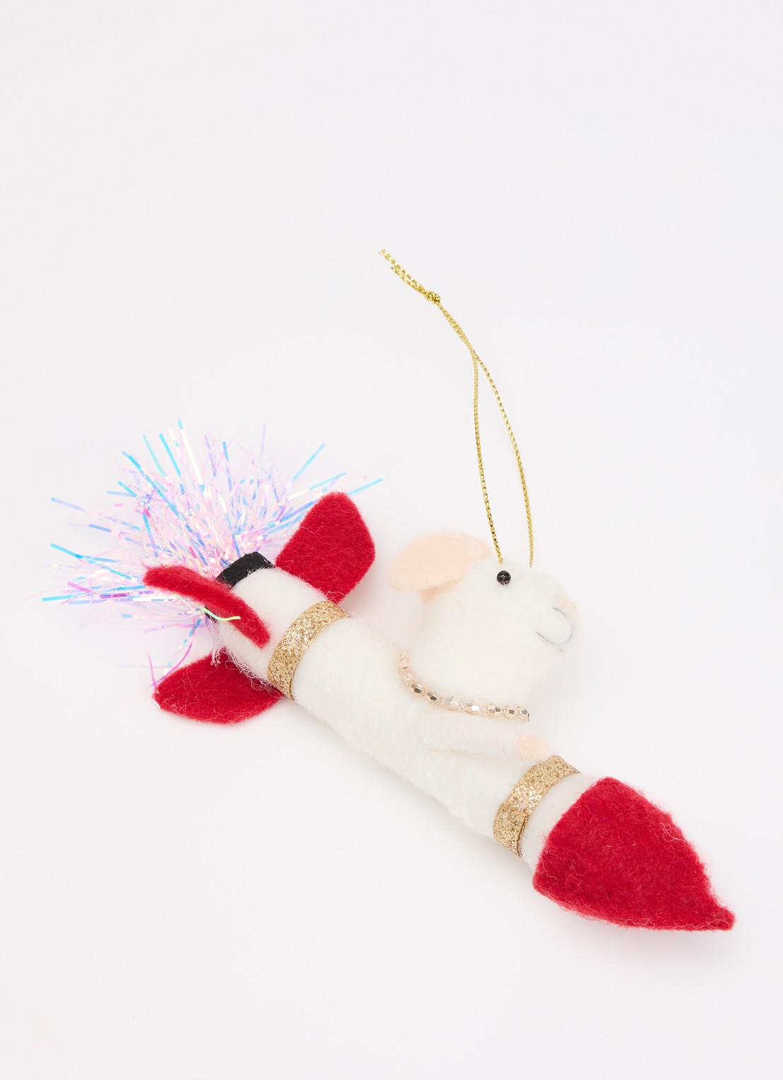 Meander Raket met muis kersthanger 6 cm - detail 3 ivoor