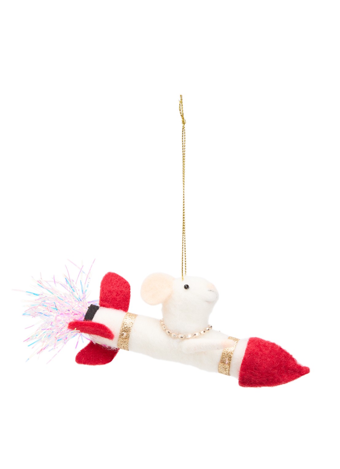 Meander Raket met muis kersthanger 6 cm - voorkant ivoor