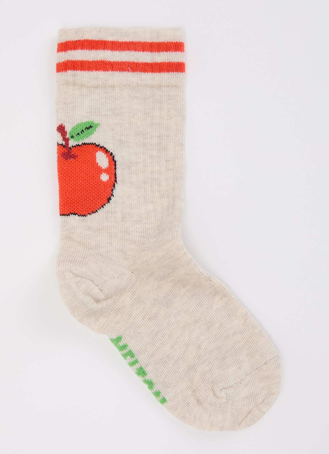 Melton Apple Friend sokken met print - voorkant beige