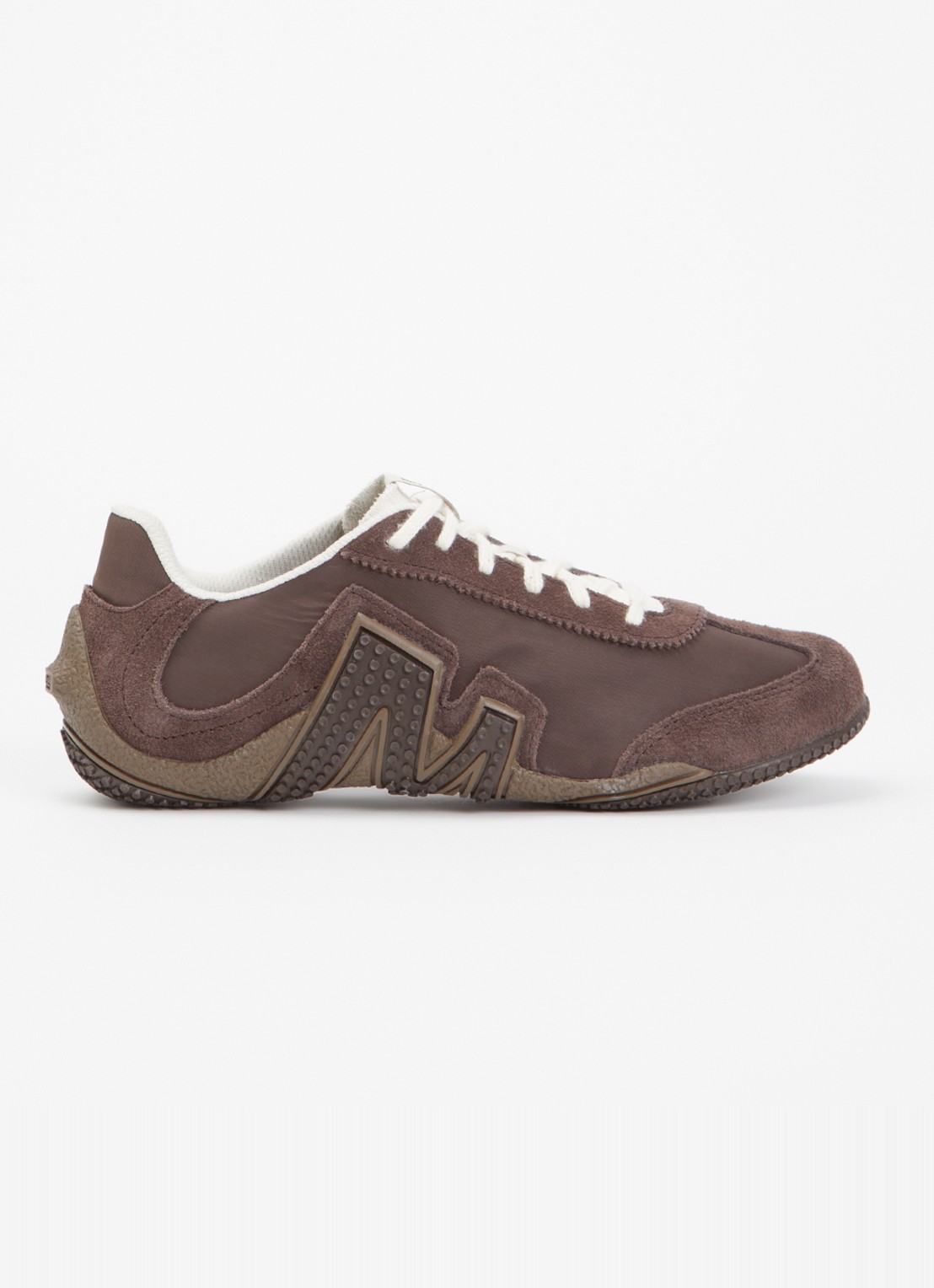 Merrell Relay Fly Vent sneaker van suède met mesh details - voorkant chocoladebruin