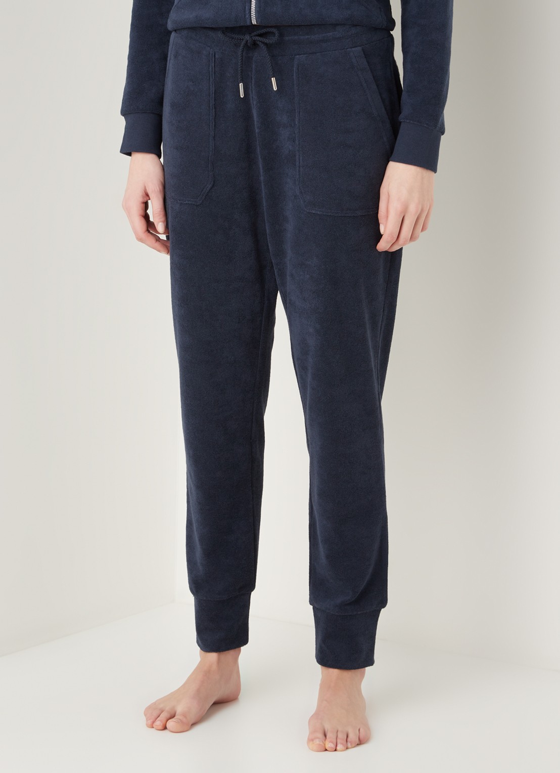Mey Dunja mid waist tapered fit loungebroek van badstof - detail 4 donkerblauw