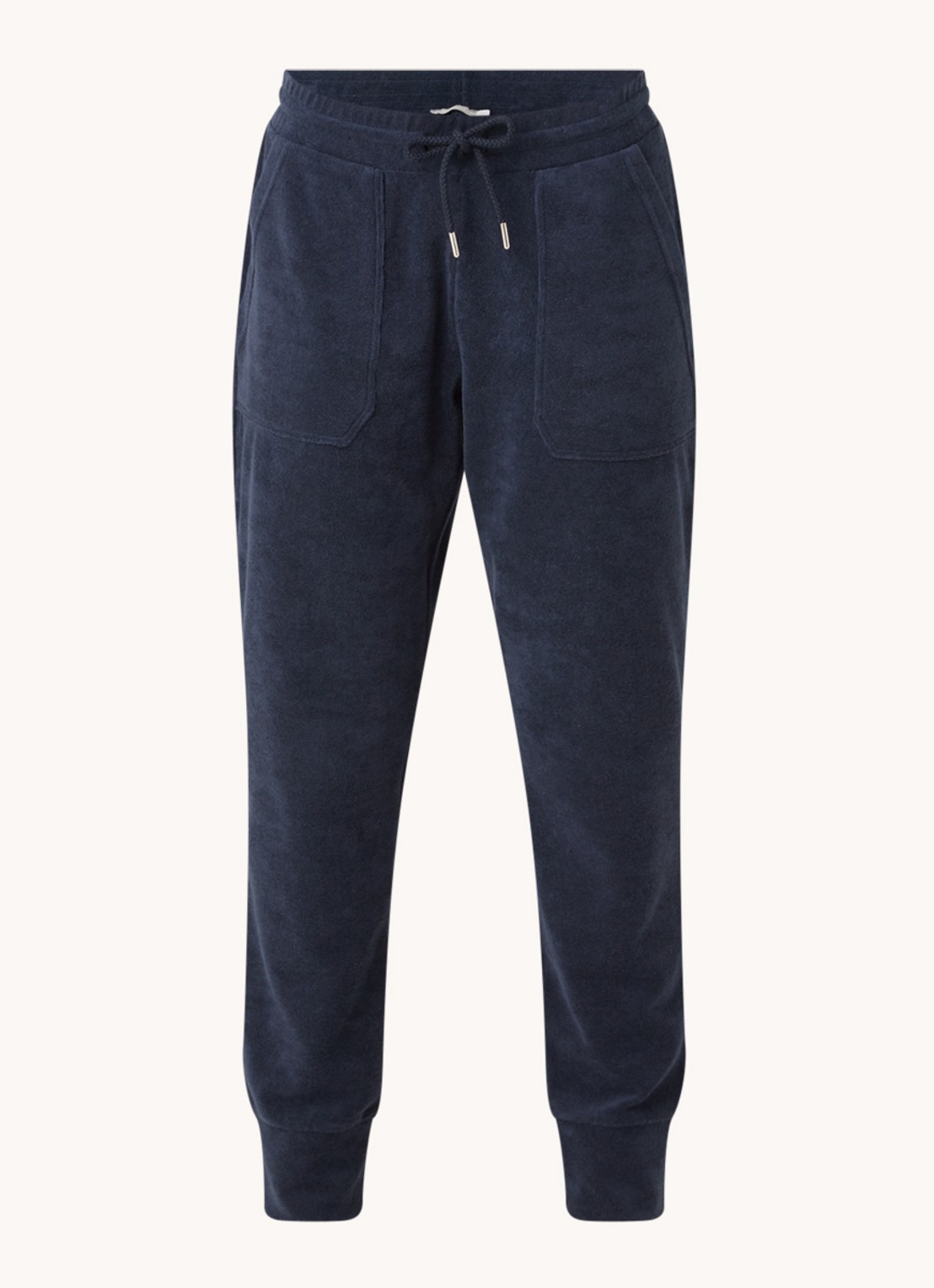 Mey Dunja mid waist tapered fit loungebroek van badstof - voorkant 2 donkerblauw