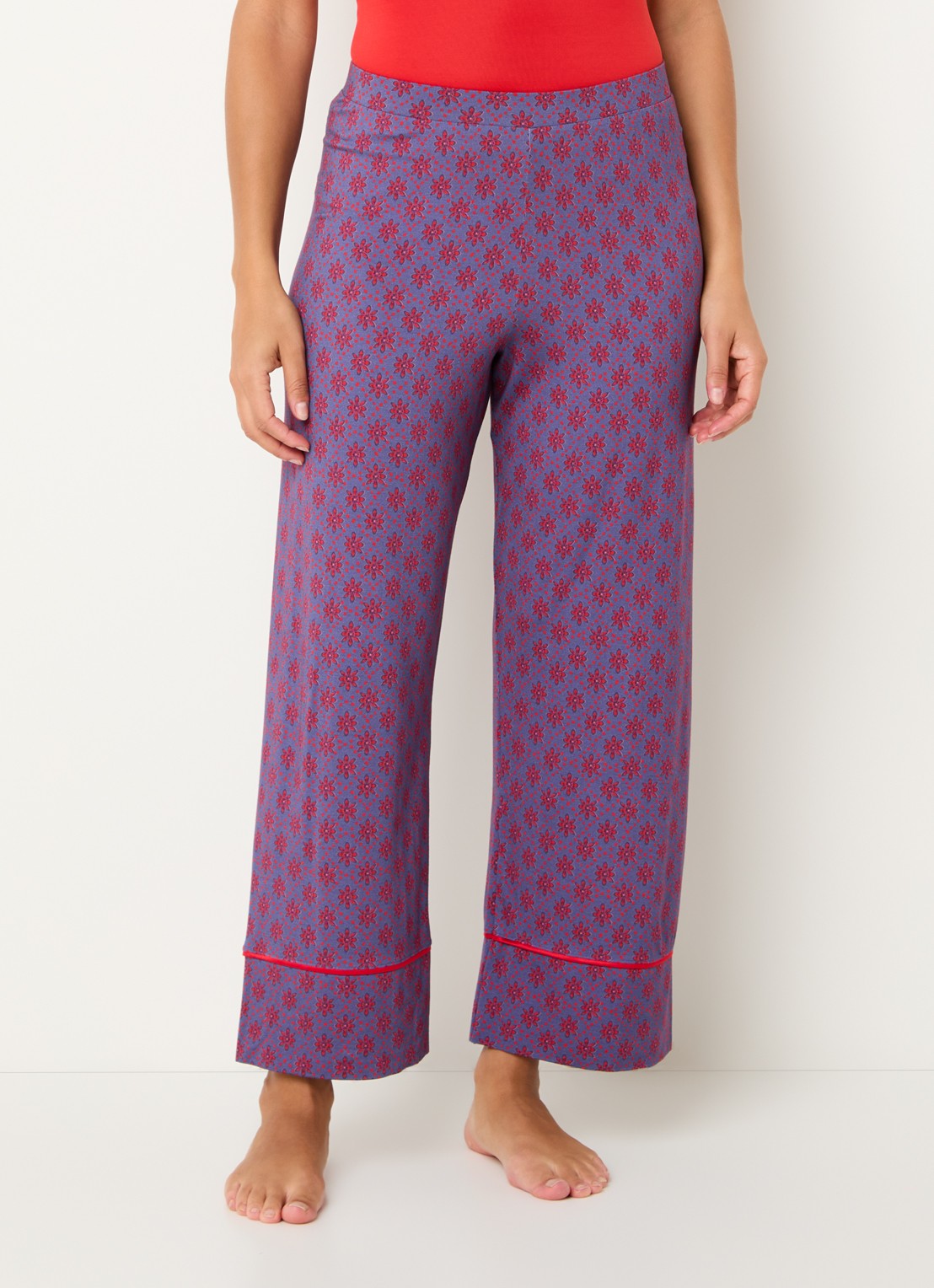 Mey High waist wide fit pyjamabroek met print - detail paars