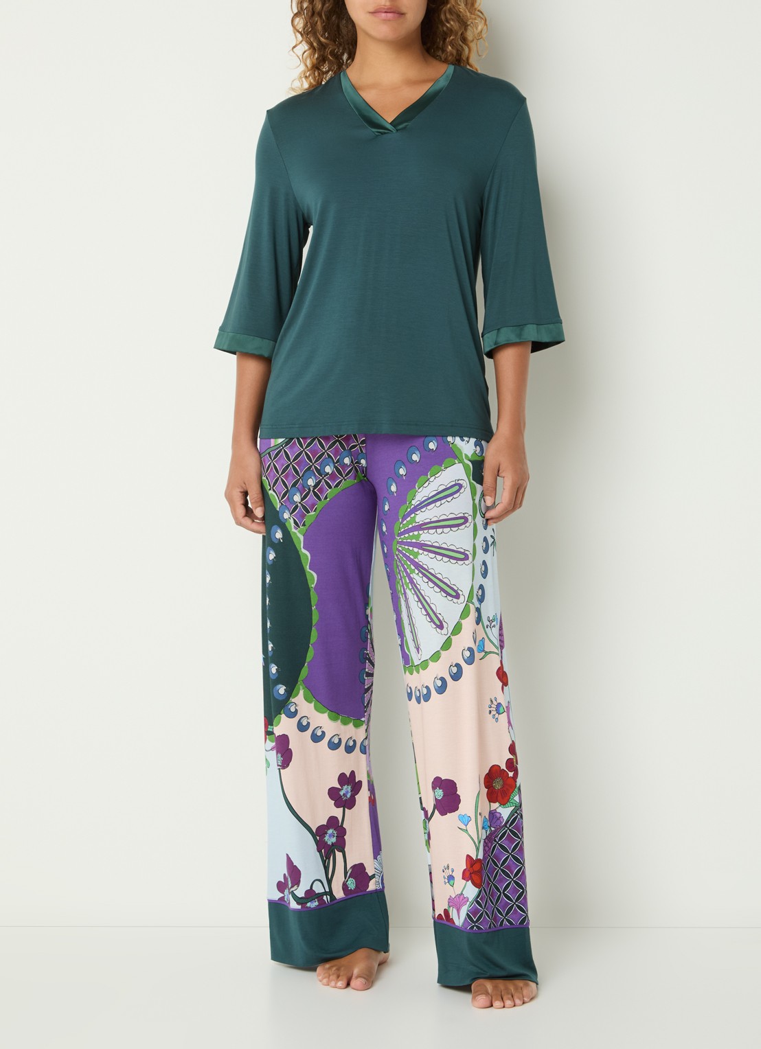 Mey Pyjamabroek met print - voorkant 2 zeegroen